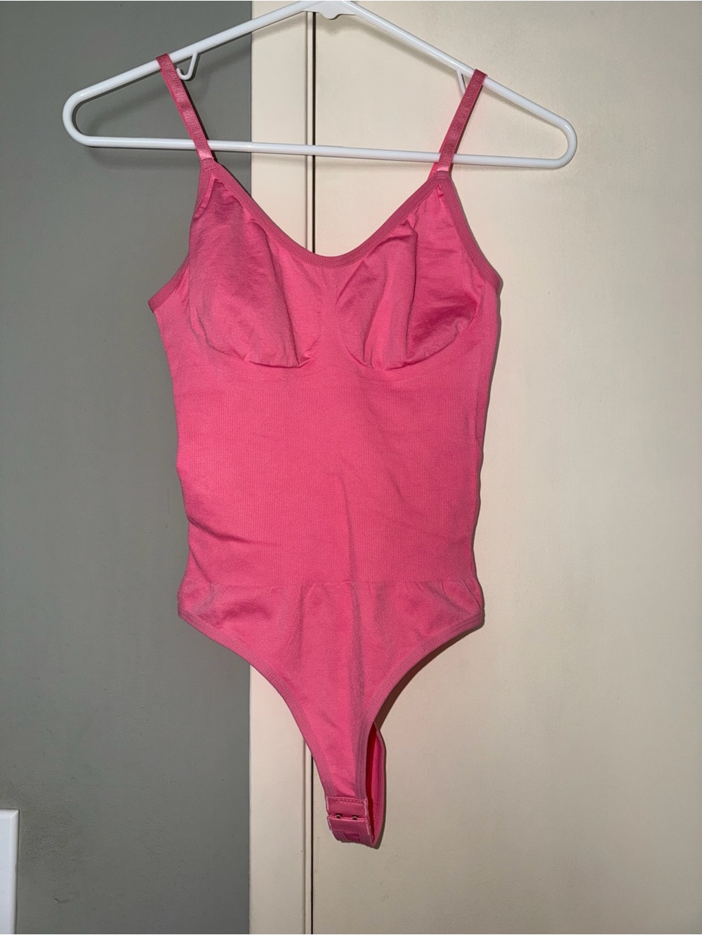 Pink Ribbed Spaghetti Strap Bodysuit